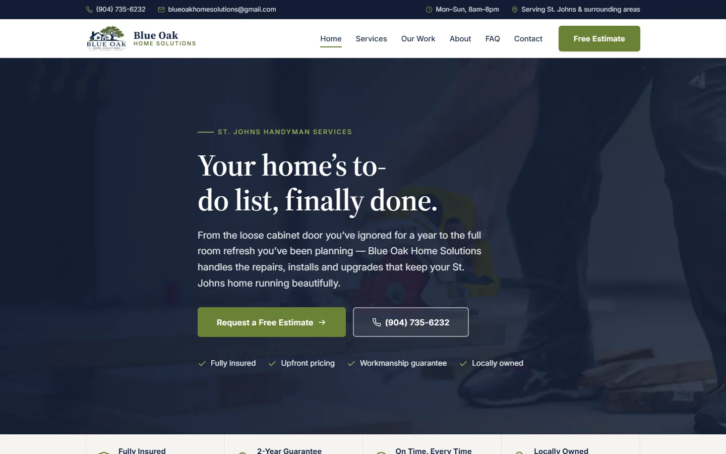 The handyman website we built for Blue Oak Home Solutions