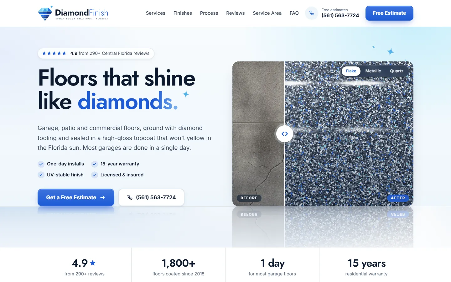 The epoxy flooring website we built for DiamondFinish