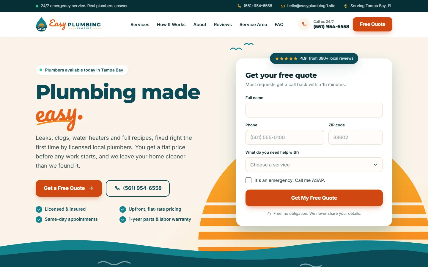 The plumbing website we built for Easy Plumbing